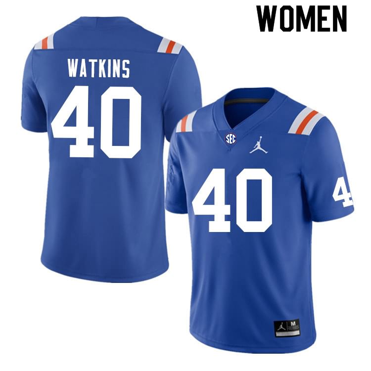 Women's NCAA Florida Gators Jacob Watkins #40 Stitched Authentic Nike Blue Throwback College Football Jersey YWV3365QM